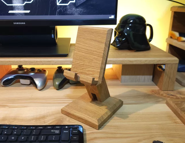 Stojak na telefon tablet e-book z drewna dębowy